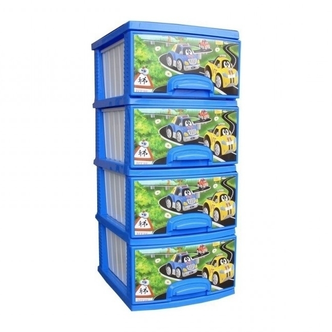 Комод Декор 4-х "Машинки "РОСС" голуб.